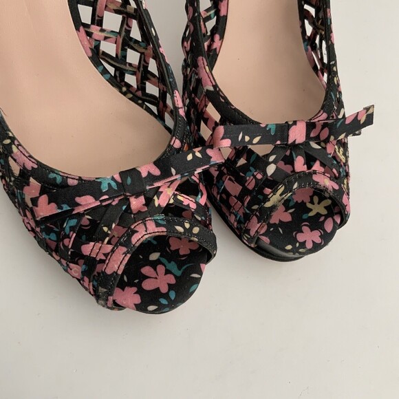 Aldo Pumps Beira Lattice Peep-toe Heels Black Floral 38 - Picture 10 of 12